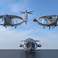 Futuristic Flying Cars With Sleek Aerodynamic Shapes Flying In Blue Sky