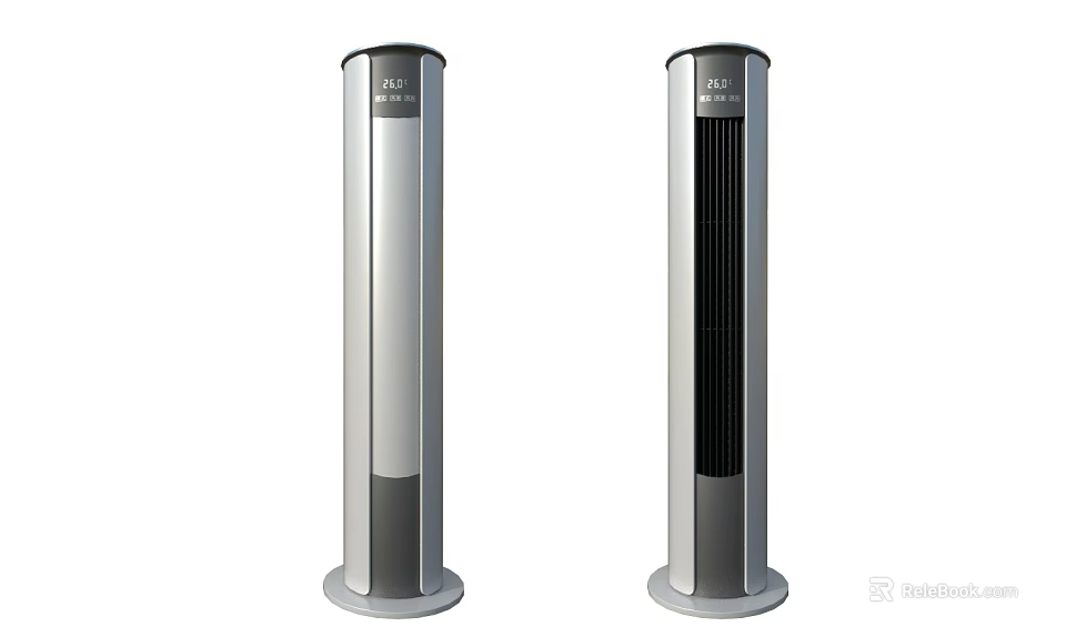 Sleek Modern Tower Air Conditioner Fan with Silver Black Finish and Digital 3d model 