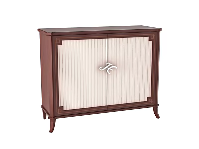 Wooden Sideboard With Brown Finish Double Doors Vertical Stripes And Metal Handle 3d model