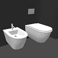 Modern White Wall Mounted Toilet With Flush Panel In Bathroom Design 3d model