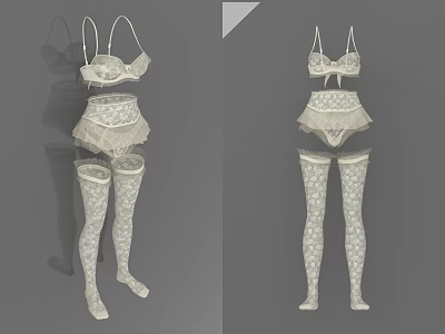 Lace Patterned Women's Underwear Set With High Stockings And Delicate Design 3d model