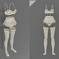 Lace Patterned Women's Underwear Set With High Stockings And Delicate Design