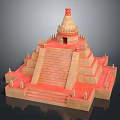 Ancient Pyramid Architecture With Multiple Stepped Layers Red Staircase And Small Temple On Top 3d model