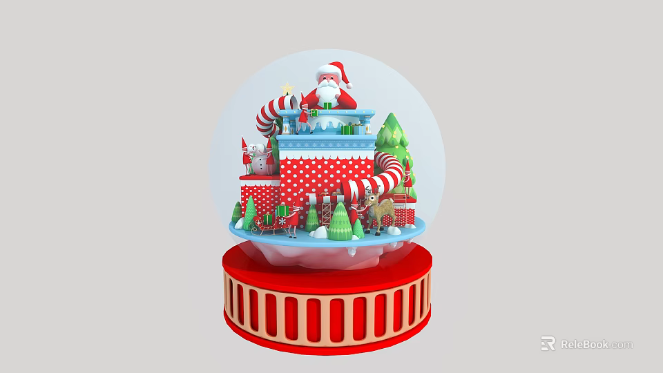 Christmas Snow Globe With Santa Claus Red Polka Dot Decor And Candy Canes 3d model 