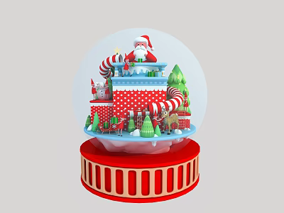 Christmas Snow Globe With Santa Claus Red Polka Dot Decor And Candy Canes 3d model