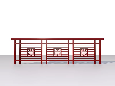Traditional Red Railing With Intricate Ornate Patterns And Long Panel Structure Design 3d model