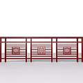 Traditional Red Railing With Intricate Ornate Patterns And Long Panel Structure Design 3d model
