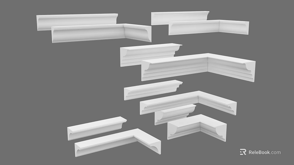 White Gypsum Cornice Molding Various Styles for Interior Home Decoration 3d model 