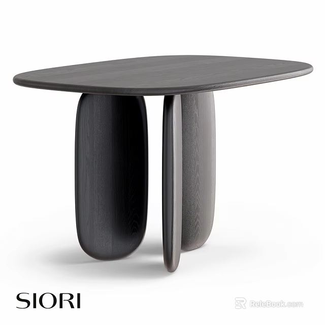 Modern Dark Wood Dining Table With Unique Asymmetric Curved Legs and Smooth Top Surface 3d model 