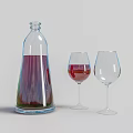 Minimalist Wine Bottle and Wine Glasses with Red Wine on Gray Background