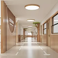 Bright Kindergarten Reception Area With Wooden Decor And Cloud Elements 3d model