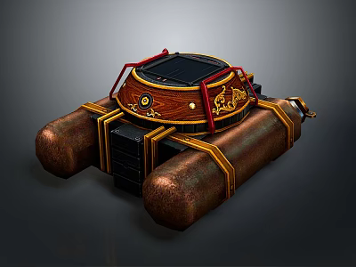 Mechanical Device With Brown Cylindrical Parts Black Top Red Accents And Golden Patterns 3d model