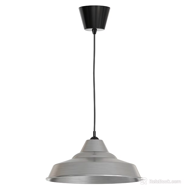 Modern Silver Metal Pendant Light With Sleek Circular Shade Design 3d model 