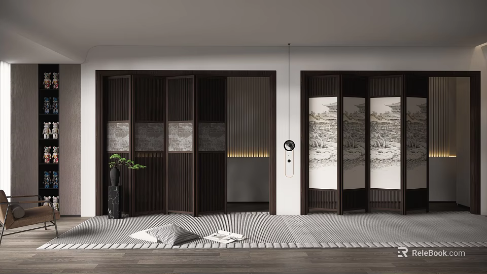 Stylish Wooden Folding Doors in Modern Home Interior with Sliding Panels 3d model 