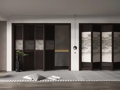 Stylish Wooden Folding Doors in Modern Home Interior with Sliding Panels 3d model