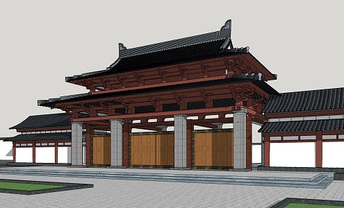 Chinese-style gate, ancient gate 3d model