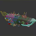 Futuristic Sci Fi Spaceship 3D Model With Green Purple Hull And Engine Parts