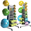 Colorful Smart Sports Equipment Rack With Various Fitness Balls And Yoga Mats