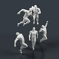 3D Rendered Male Mannequins Showcasing Various Muscular Poses Including Running Standing Flexing