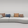 Light Gray Curved Sectional Sofa With Various Colored And Patterned Cushions 3d model