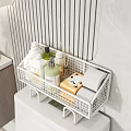Bathroom Toilet Top Storage With White Metal Wire Basket And Toiletries