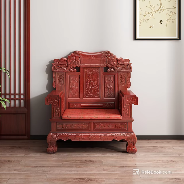 Traditional Chinese Style Single Sofa With Carved Wooden Details And Decorative Design 3d model 