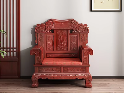 Traditional Chinese Style Single Sofa With Carved Wooden Details And Decorative Design 3d model