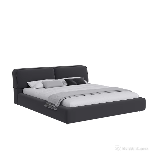 Modern Upholstered Double Bed Design With Padded Headboard And Soft Bedding 3d model 