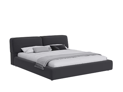 Modern Upholstered Double Bed Design With Padded Headboard And Soft Bedding 3d model