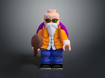 White Bearded Bald Headed Character Wearing Red Sunglasses Yellow Coat Blue Pants And Purple Backpack 3d model