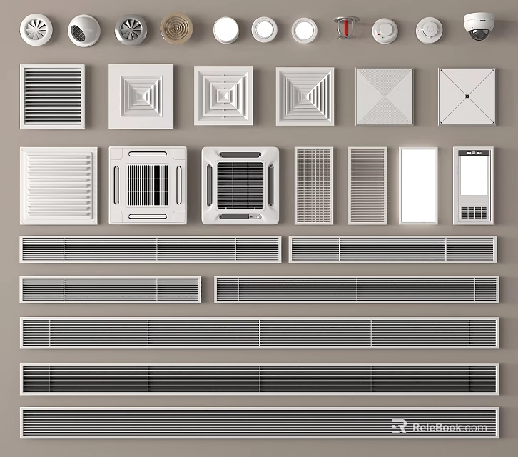 Various Air Conditioner Vents Styles and Modern Grid Designs for Interior Spaces 3d model