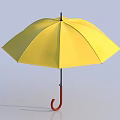 Bright Yellow Umbrella With Red Curved Handle For Everyday Use And Rain Protection