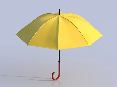 Bright Yellow Umbrella With Red Curved Handle For Everyday Use And Rain Protection 3d model