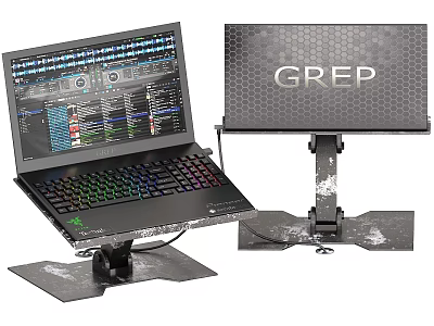 GREP Laptop With RGB Backlit Keyboard And Multitasking Screen On Metal Stand 3d model
