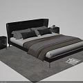 Modern Double Bed With Black Headboard White Mattress Brown Grey Bedding Nightstands And Grey Rug