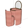 Pink Modern Dressing Table with Round Mirror and Matching Upholstered Chair