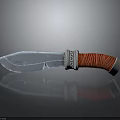 Silver Blade Tactical Weapon Knife With Red Wrapped Handle And SOCA Mark On Black Reflective Surface