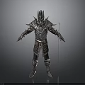 Fantasy Warrior In Spiked Helmet And Detailed Armor Holding Long Sword Standing Firmly