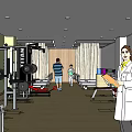 Gym Interior With Workout Equipment People Exercising And Trainer Holding Folder