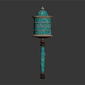 Turquoise Ornamental Decor Piece With Gold Accents Wooden Base And Hanging Chain Pendant