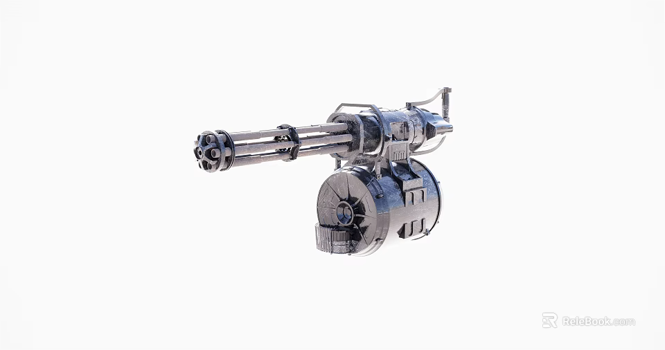 Gatling Gun Weapon With Rotating Barrels Metallic Structure And Mechanical Design 3d model 