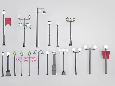 Various Styles Of Outdoor Lights Featuring Decorative Lamp Posts And Garden Fixtures Designs 3d model