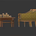 Two Upholstered Single Sofas With Wooden Coffee Table And Decorative Stacked Cups