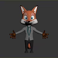 Cute 3D Cartoon Fox Wearing Formal Suit And Tie With Open Arms Pose