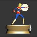 Female Superhero Figurine On Golden Base With Shield Sword And Star Decoration