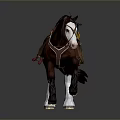Brown And White Toy Horse With Red Decorative Saddle And Detailed Features