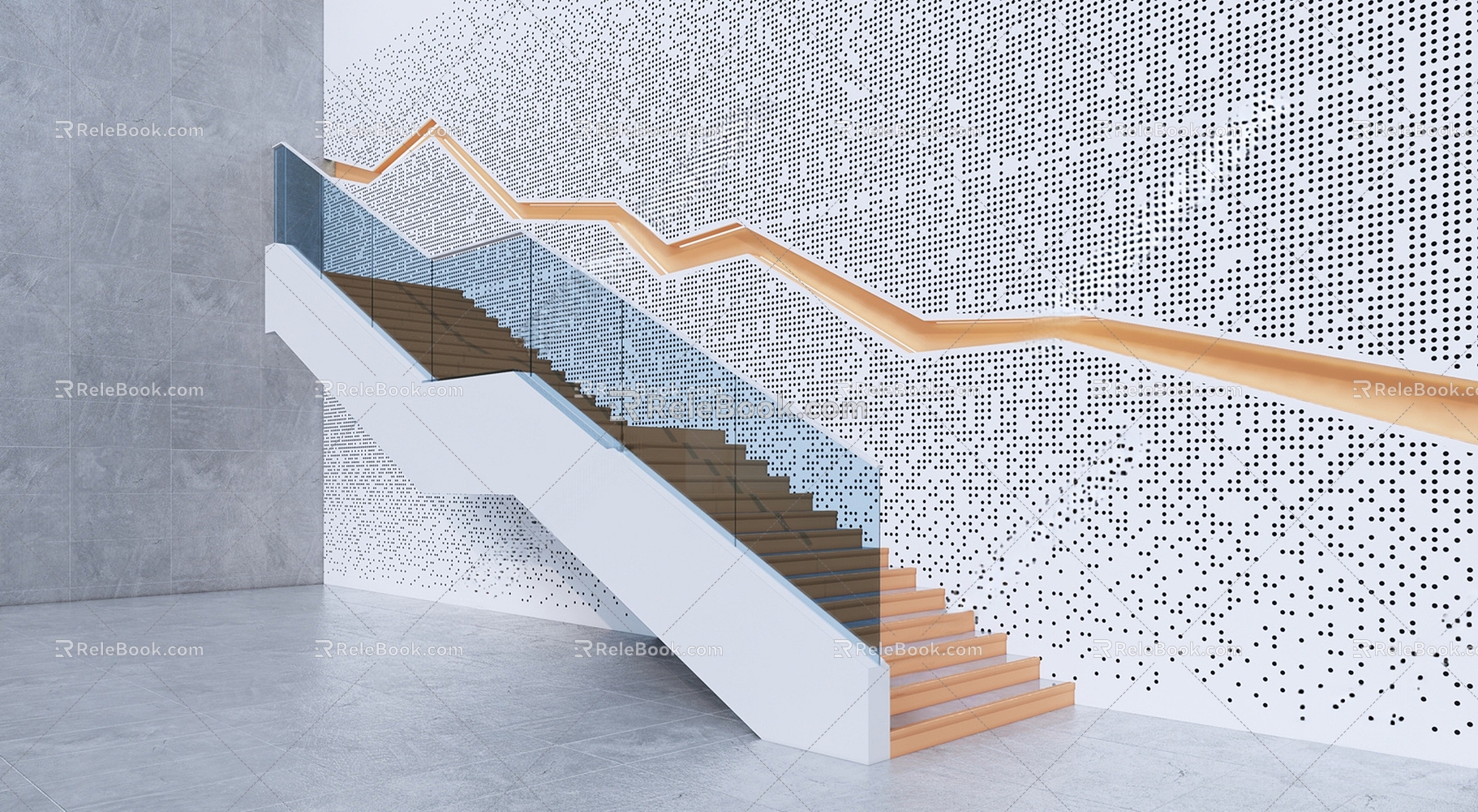 Handrail Stairs Double Run Stairs 3d model