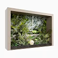 Wooden Frame Vertical Garden With Green Plants Rock Background And White Spherical Decoration