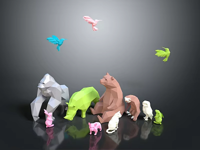 Colorful Polygonal Animal Figurines Collection With Various Species And Bright Designs 3d model