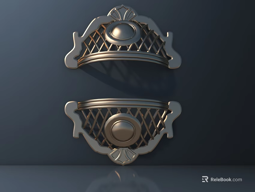 Elegant Golden Ornate Metal Handles with Intricate Lattice Design and Vintage Style 3d model 
